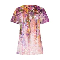 Ljetni vrhovi za žene slatki cvjetni uzorak Ispis kratkih rukava kvadratni vrat pulover majica labavi