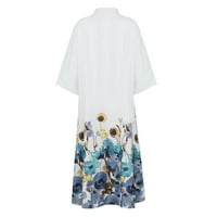 Yubatuo Womens Ljeto Ležerne prilike Boho cvjetno tiskane majice Haljina s rukavima V-izrez Maxi haljine