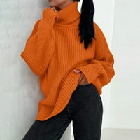 Ženske zbojene čišćenje pulover Dukseri džemper modna boja visoki vrat pleteni džemper veliki okrugli vrat pletiva pletiva narandžasta xl