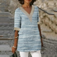 Feterrnal ženska modna labava ležerna tiskana čipkasti patchwork s majica V-izrez Top prevelike majice