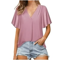 Ženski ljetni vrhovi plus veličine pune boje Pure bluza V izrez Košulje kratkih rukava Ležerne prilike