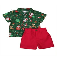 Michellecmm Moja prva božićna odjeća Toddler Baby Boy Santa Print kratkih rukava Majica Crvene kratke
