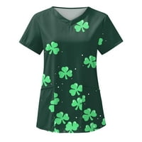 Dnevni dobavljači St. Patrick za žene zeleni uzorak Grafički casual piling vrhovi kratkih rukava V rect radna uniforma
