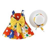 Rovga modne haljine za djevojke Bowknot bez rukava cvjetni ispisani suspenders princeza hat hat