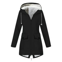 Tkinga modna ženska plišana čvrstoća kišna jakna na otvorenom plus vodootporan kapuljač kapuljača crna