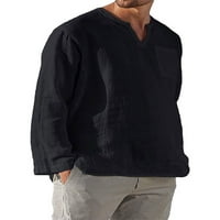 Muška košulja Ležerne prilike pamučne posteljine s dugim rukavima V Vrući izrez Kauzalna labava džepna