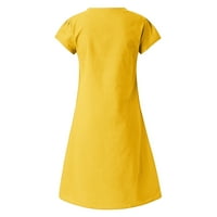 Žene Ljeto stil V-izrezano pamuk i posteljina Ležerne prilike plus veličina Ženska haljina žuta xxxxl