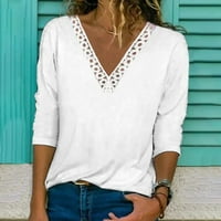 Vrhovi za žene, čišćenje ženske modne čvrste boje čipke dugih rukava bluza V-izrez majica casual tops