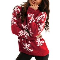 Mveomtd Womens Božićne pahulje Pleteni džemper dugih rukava posada iz vrata Print pulover pletiva za