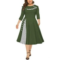 Ženska moda retro dugih rukava okrugla vrata s ljuljavom haljinom u boji, vojska zelena, L