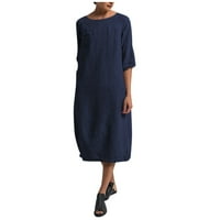 Clearsance Ljetne haljine za ženska duljina za lakiranje otisnuta moda Srednja dužina Shift okrugla declet Dress Blue XL