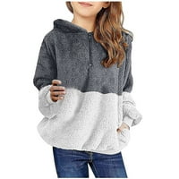 Djevojke Fuzzy Fleece pulover dukseve Dukserice Ležerne prilike sa labavim bojamaBloka sa zatvaračem Zimski topli kaput sa džepovima