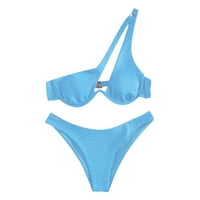 Sunvit kupaći kostim žene Split Solid Halter Sexy Dvije bikini odjeće za plažu # svijetloplava
