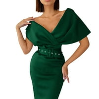 Qazqa ženska elegantna haljina od punog boja na ramenu haljina party club večernja haljina zelena xxl