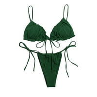 Lovskoo bikini setovi za žene pune boje casual širokopojasni remen koji vezuje bikinis zelena
