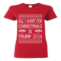 Divlji Bobby Sve što želim za Božić su Trumpovi izbori ružni božićni džemper žene grafički tee, crvena,