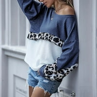 Anuirheih Prevelizirani pleteni džemperi za žene labavi spajanje Leopard tisak dugih rukava od ramena