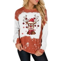Odeerbi božićne dukseve za žene modni ležerni print rever vrat dugih rukava labav majica bluza pulover