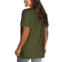 Loyisvidion Womans Majice Čišćenje Žene Ležerne prilike udobnosti V-izrez Solid Boja Majica Džepne labave
