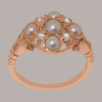 Britanci napravljeni od 10K Rose Gold kultivirani Pearl & Diamond Ring Weens Ring - Veličina Opcije