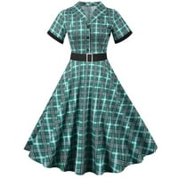 BRGlopf Pleaid koktel Party haljina za žensko dugme za vrat V dolje 50s 60s Vintage haljina 1950-ih
