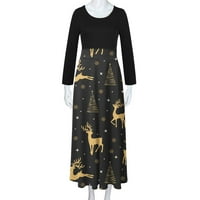 CETHRIO Ljetna haljina za žene - plus božićni otisak s dugim rukavima dužine dugih rukava dugačak dress