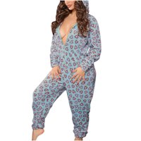 Odeerbi žene jednodijelni pidžami modni casual sa kapuljačnim podstavljenim leopardom tiskam božićna