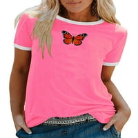 REJLUN Ženska majica Crew Crt TEE kratki rukav majica Bohemian Tunic bluza Modni rad Ljetni vrhovi Pink
