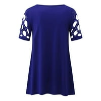 Manxivoo Womens T majice Žene Ljeto izdubljene kratkih rukava Rhinestone V izrez Love T majice Zipper