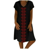 Žene plus veličina Midi haljina Ljetna casual V-izrez Tunička košulja s kratkim rukavima Slobodna a-line
