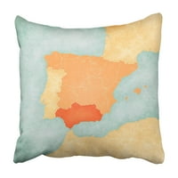 Andaluzija Španija na mapi Iberijskog poluostrva u Grunge i Vintage Style Stari jastučnica