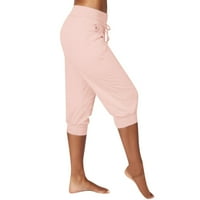 Pantalone za žene pletene obrežene casual teške džepne kopče za crteže sa visokim strukom, casual pantalone