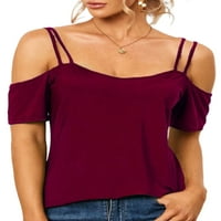 Woobling dame majica s ramena TEE casual majica za žene Spaghetti remen za bluzu tunika vino crveno