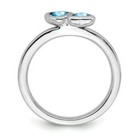 Čvrsta srebrna srebrna boja plava Topaz dvostruka prstena za srce Vječnost Veličina 5
