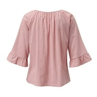 Puljive pamučne ruhove pune i ženske ruffeles o-vrat kratki najprirodnosniji povremeni ženska bluza Žene vrhovi L Pink