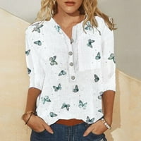 Tking Fashion Womens Ljetni rukav V izrezani vrhovi Casual Labavi lane posteljine bluza sa džepom bijeli S