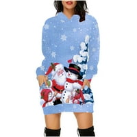 Ženska moda Božićni print Dugi rukav Hoodie Womens Hoodie Pulover Srednje dug sa džepnim jaknom Tinejdžeri