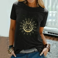 Strungten Žene Sun Moon Star Print Majica Bluza Kratki rukav The Majica Maxi haljina za žene