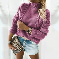 Fusipu Ženski džemper Jednobojna Twisted tekstura Visoki ovratnik pleteni jesenji džemper za svakodnevno