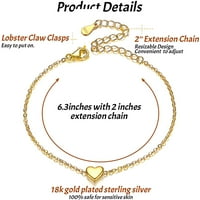 Chicsilver sterling srebrni sitni srčani zlatni lančanik lanca 6.3 Podesiv