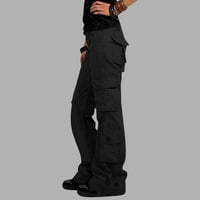 Ženski kombinezoni labavi fit Solid Color Casual Hippie punk pantalone Srednja odjeća Jogger džep labav kombinezoni ravne duge hlače crne xxxl