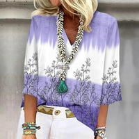 Ženski vrhovi zazor ispod $ Velike veličine V-izrez bluza za patchwork casual majica za lakiranje Majice Loose Tunic Tops Purple s