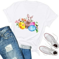 Moonker Womens Tops Košulje za žene O-izrez Kratko labava bluza TEE majica Top Easter Printing 2xl White
