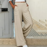 Žene široke pantalone za noge Ležerne lagane elastične struke pamučne pantalone modne čvrste boje udobne
