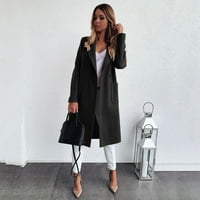 Symoidni ženski kaputi i jakne - modni džep čvrsto dugme rever kardigan dugi rukav crni m