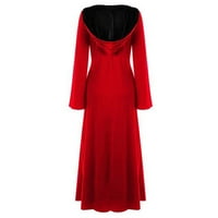 Plus veličina haljina ženskog V izrez HALLOWEEN HOODEED čipka za patchwork haljina s rukavima crvena