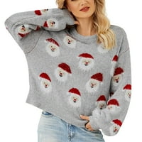 DTIDTPE Novi božićni džemperi za žene slatke Fuzzy smiješno zimsko vrijeme i zabave Pleteni pulover džemper santa sive s