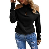 NSENDM džemper za prsten za žene Čvrsti džemperi u boji Ležerni s ramenim vrhovima prekriženih V vrat