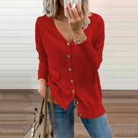 Symoidni ženski kaputi - modni tipki dugih rukava, puni kratki kaput kardigan bluza crvena l