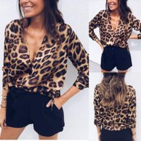 Seksi ženska V-izrez Leopard Print bluza Modna majica s dugim rukavima Novo